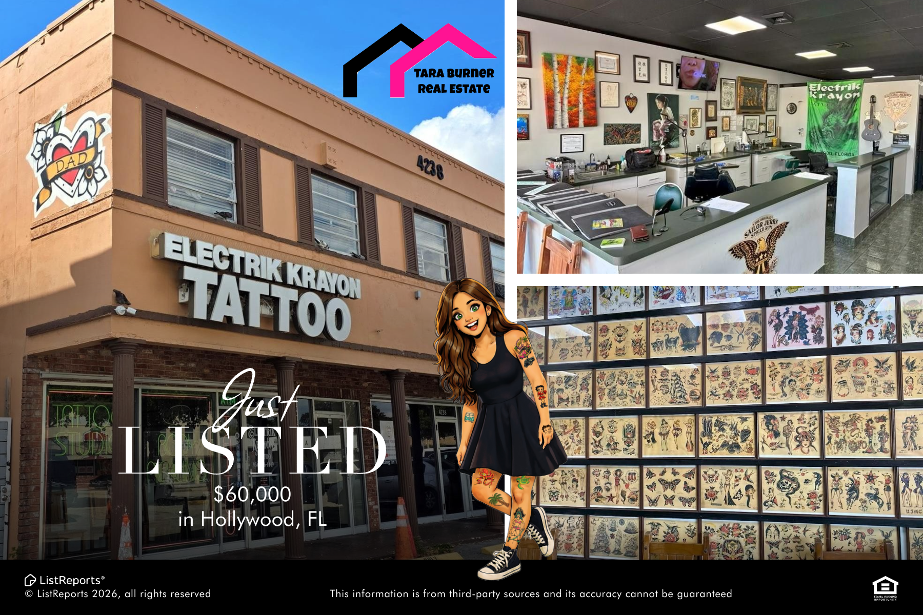 Oldest Hollywood, FL tattoo shop for sale, Electrik Krayon tattoo studio for sale